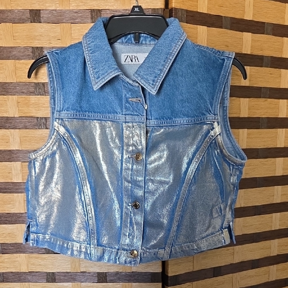 NWT! Zara Gold Jean Vest